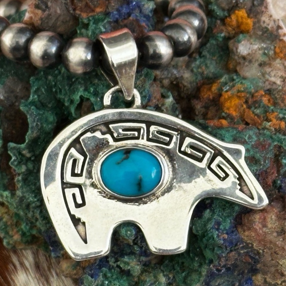 Southwestern Bear & Turquoise Sterling Silver Pendant